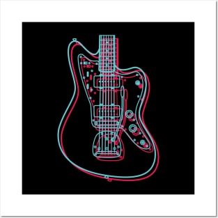 3D Offset Style Electric Guitar Body Outline Posters and Art